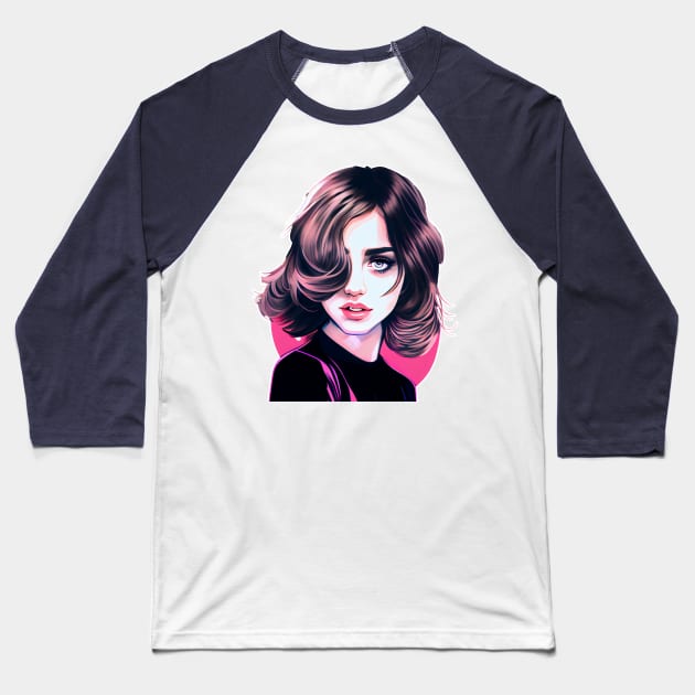 Ana de Armas Retro Vintage Modern Pop Art Design, Pink with Neutral Pastel Color Tones Baseball T-Shirt by ProjectAI